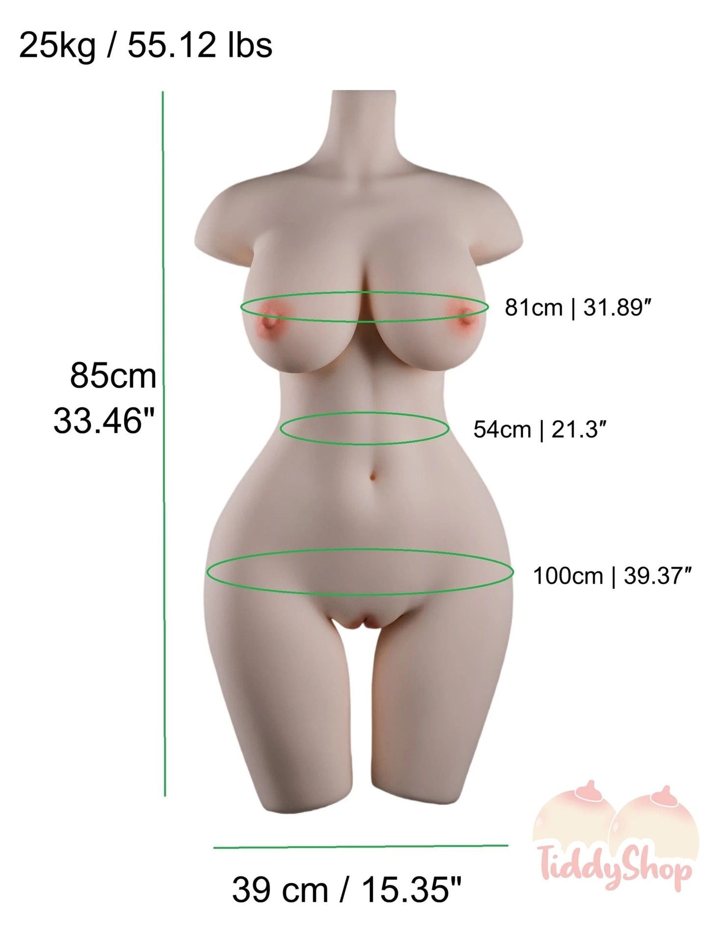 TiddyShop Tina- Fully Gel Filled Jiggly Ass & Tits Torso 55.12lb (25 kg) - Extremely Jiggly Onahole - Life Size Doll - TiddyDollHouse TiddyShop